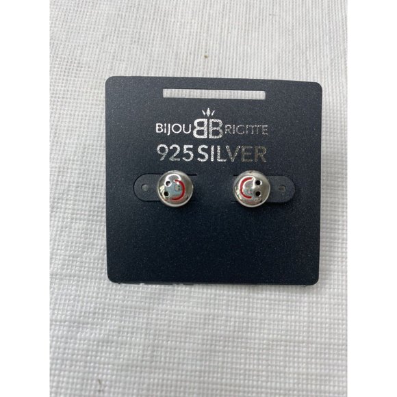 Bijou Brigitte Button Earrings Smiley Face 925 Silver Peirced Earring - Picture 1 of 2